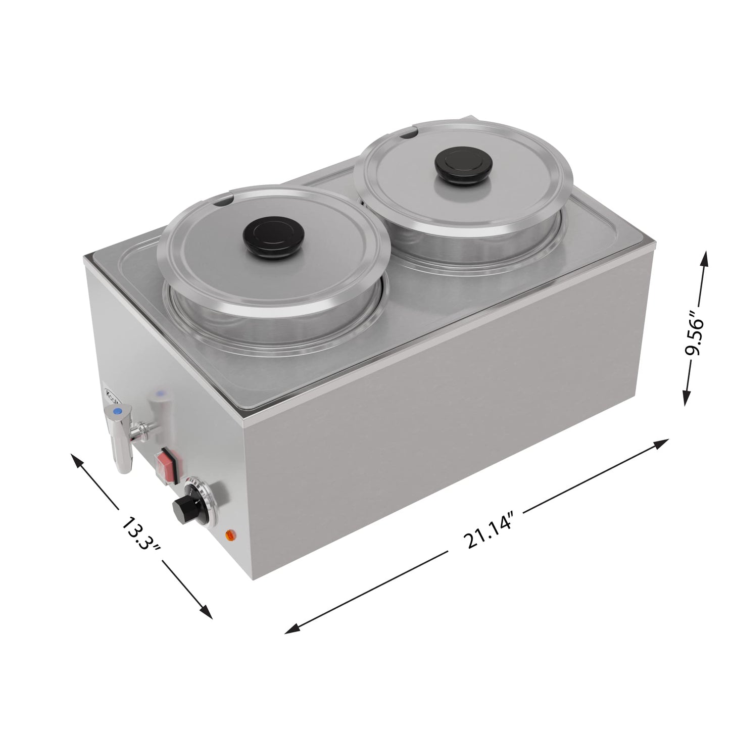 KoolMore Commercial Bain Marie Countertop Food Warmer, Soup Station, and Buffet Table Server with Two Serving Pots and Tap, Stainless-Steel Steamer with Auto Shut Off (CFW-4T), Silver