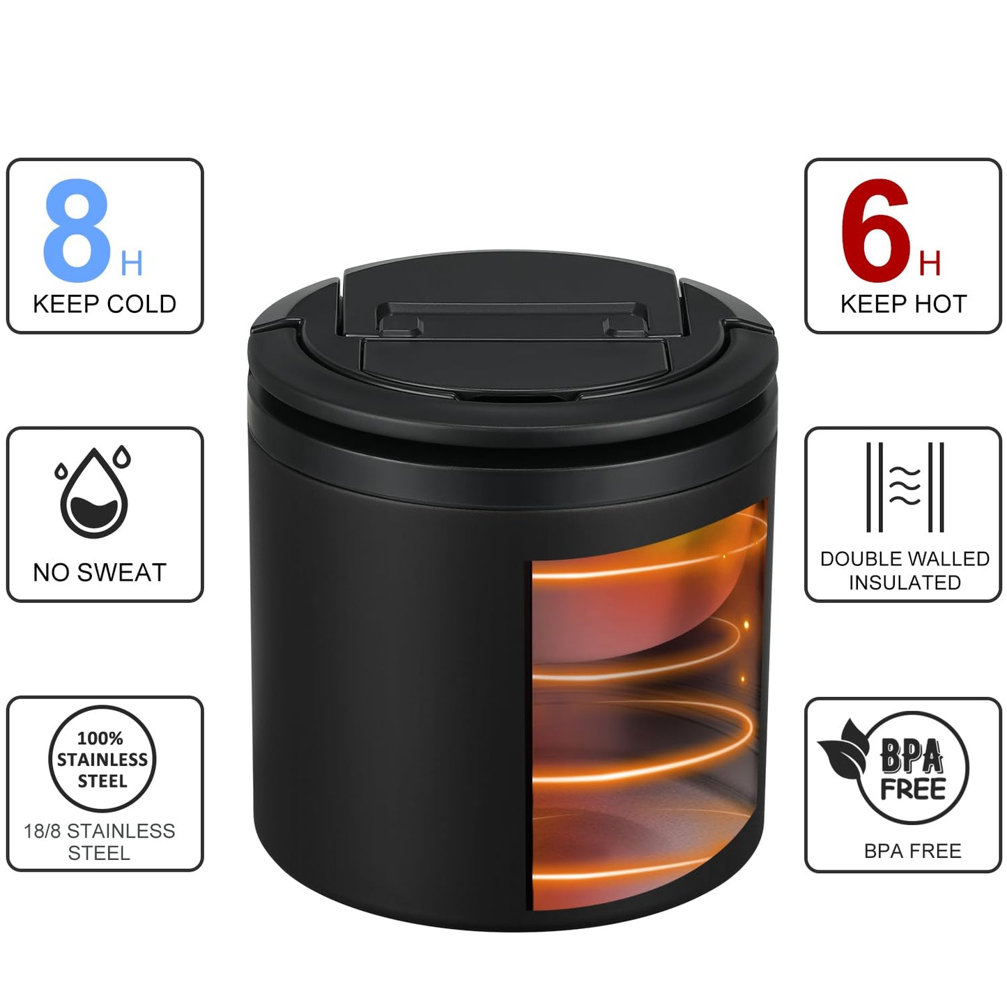 40oz Insulated Food Jar-Say Goodbye to Spills&Cold Meals|QuickLift Airtight Leak-Proof Lid Thermo for Hot Food, Wide Mouth Soup Thermos Lunch Box Container Adults|Stainless Steel with Folding Spoon