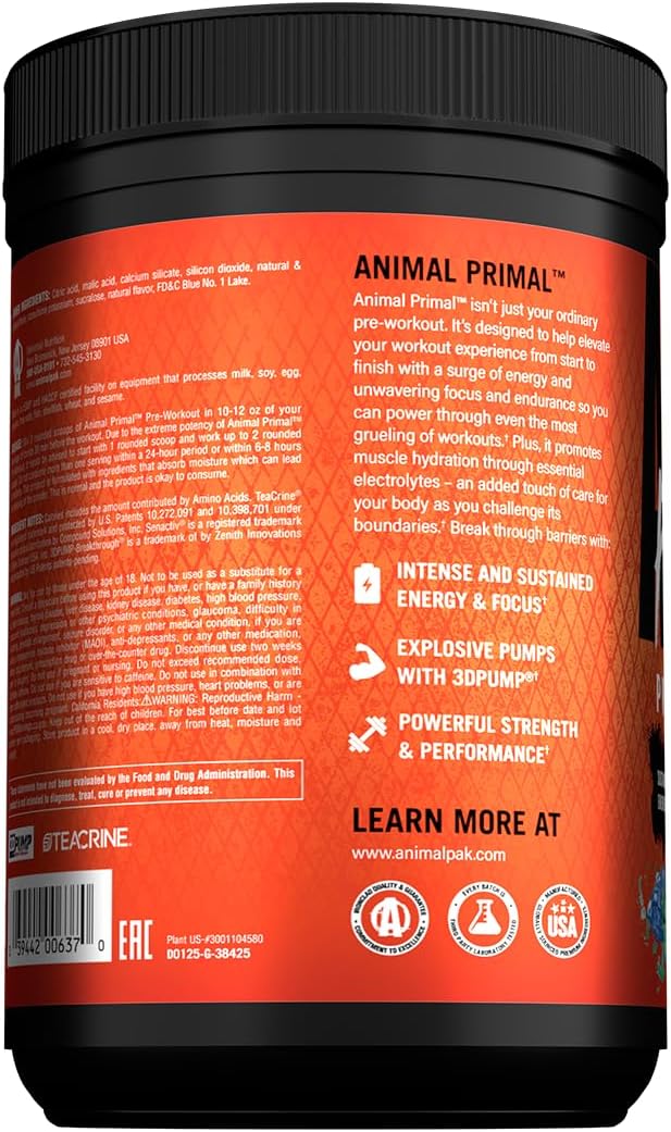 Animal Primal Muscle Hydration + Preworkout Powder ??Contains Beta Alanine, 3DPump, Caffeine & Electrolytes ??Improves Energy, Focus, Endurance & Absorption ??New Candy Crush?™d Flavor, 17.8 oz