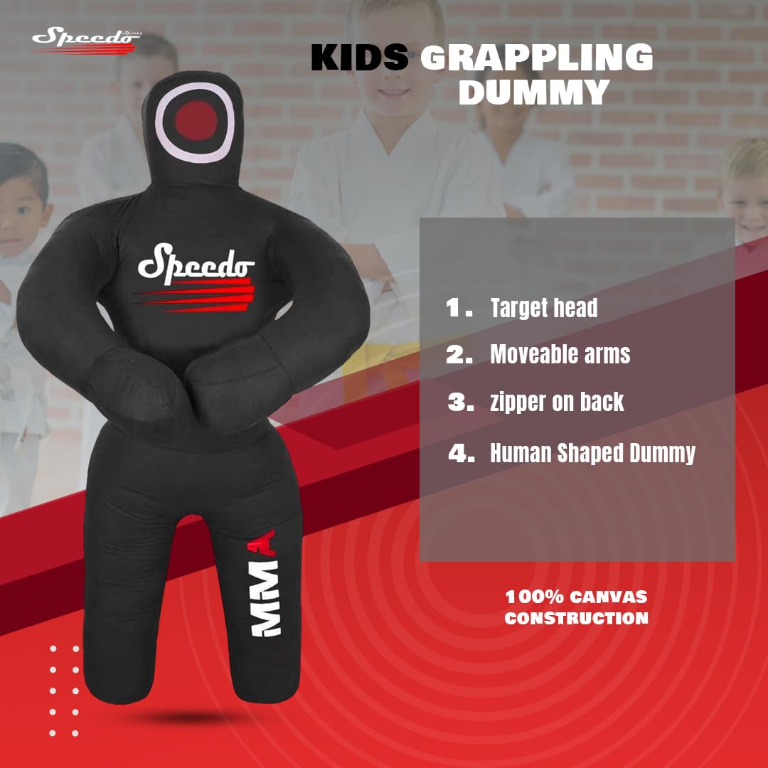 Kids Grappling Dummy – Unfilled Wrestling, Jiu Jitsu & MMA Training Partner for Kids - Durable Canvas - UNFILLED (Black, 100 CM)