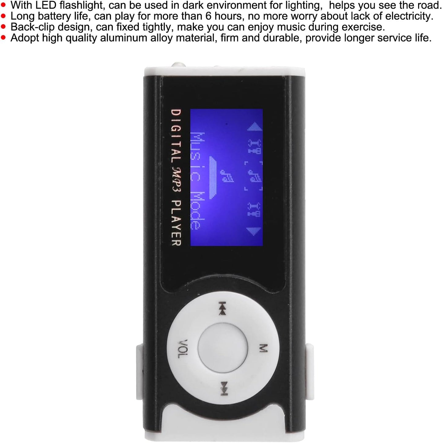 ASHATA MP3 MP3 16GB, MP3 MP3 Player with Back Clip, Mini Music Player with Earphone and LED Flashlight, Support Up