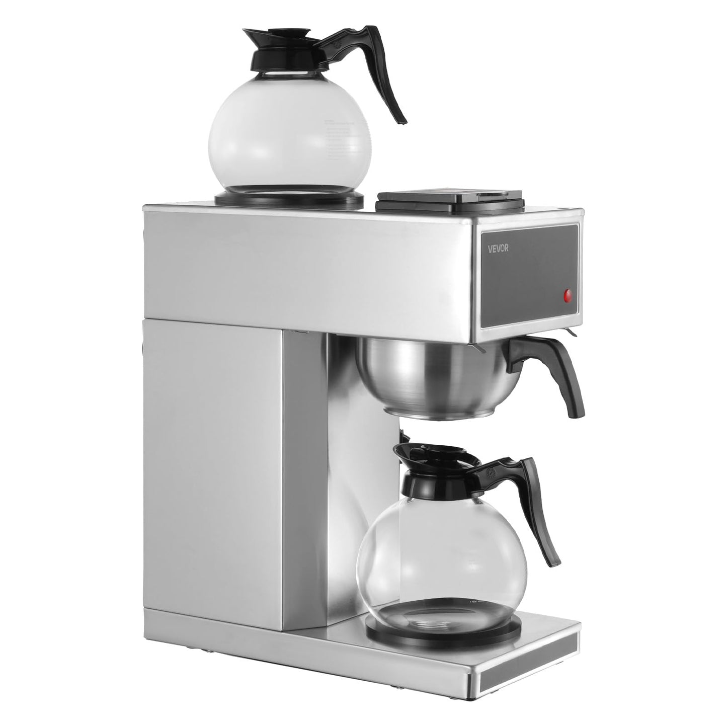 VEVOR Commercial Drip Coffee Maker, 12 Cups Coffee-Maker Machine with 2 Glass Carafes and 2 Decanter Warmer Plates, Stainless Steel Drip Style Coffee Brewer, for Restaurant, Office, Coffee Shop & Home