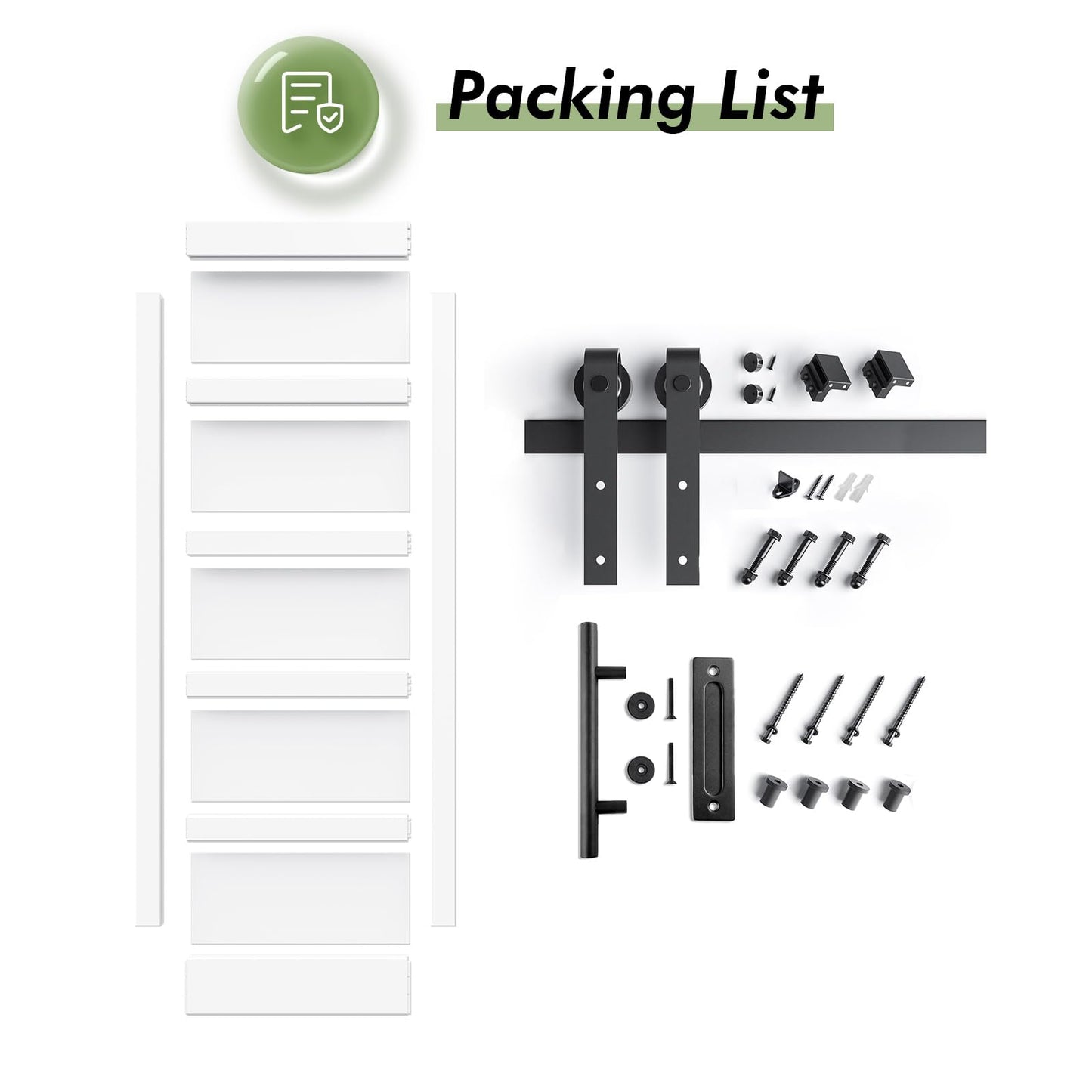 Fredbeck 30x96 inch White Barn Door with 5.5FT Sliding Door Hardware Kit Included & Handle,Solid,MDF, PVC Surface,DIY Assembly,5-Panel