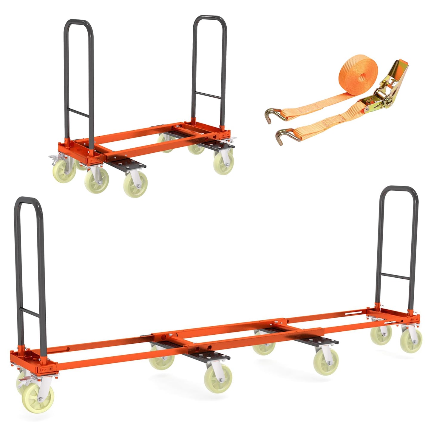 Heavy Duty Furniture Moving Dolly Cart, 1322 LBS High Capacity 8-Wheel Extendable Hand Truck, 42.5-94.5 Inch Adjustable Industrial Platform Cart with 6M Strap for Warehouse Large Appliance Bulk Goods