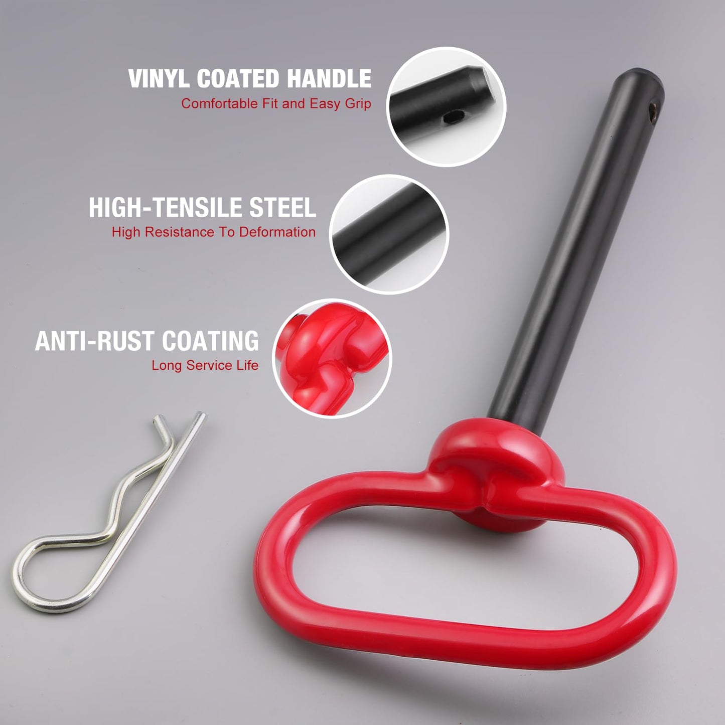 Jamiikury Trailer Hitch Pin, 1/2 x 4 Inch Tractor Hitch Pin with R-Clip Pin for Lawn Mower, Tractor, Trailer (Red)