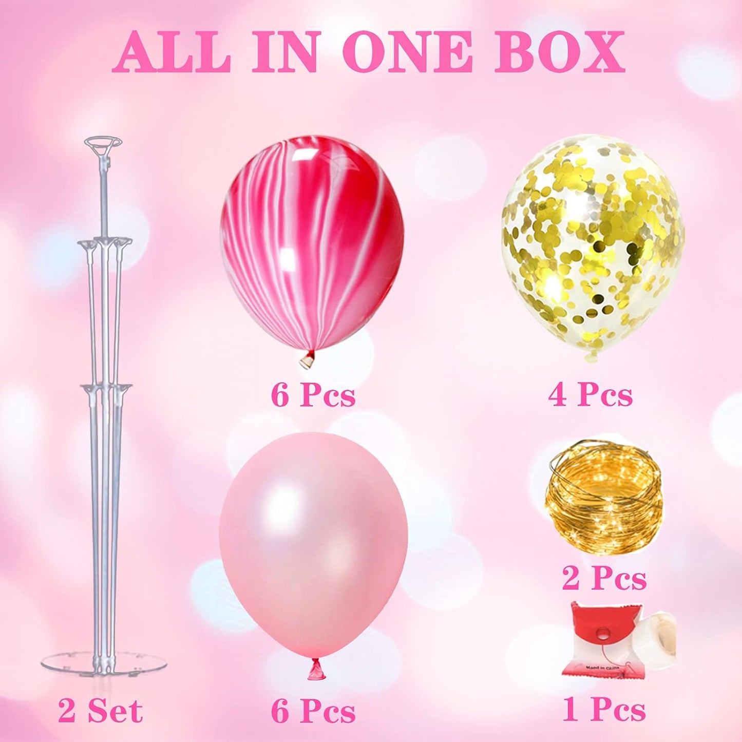 Skiennix Balloon Stand Kit - Pink Table Centerpiece with String Lights | Reusable Party Decorations