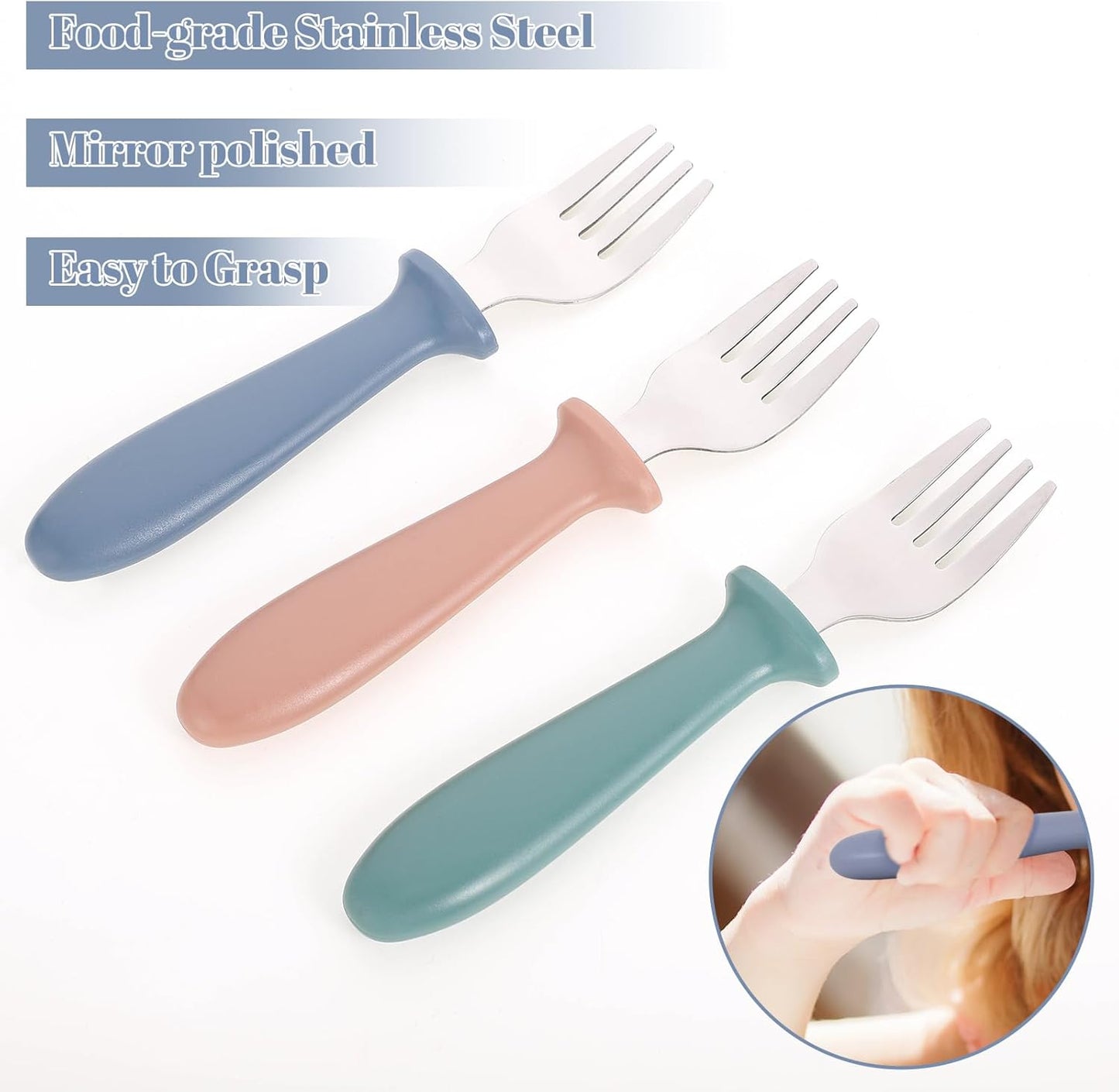 Pimoys Stainless Steel Toddler Forks - 6-Pack Baby Utensils with Plastic Handles | Dishwasher Safe