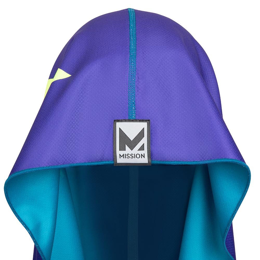 MISSION Reversible Cooling Hoodie Towel- Hood Towel, Cools Instantly When Wet, UPF 50 Sun Protection, Contours Your Head to Stay in Place, Great for Sports, Fitness, Gym (Teal Purple)