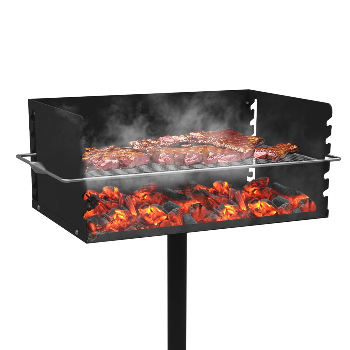 Toriexon Park Grills, 384 Sq. In, Park Style Charcoal Grill, Heavy Duty In Ground Park Grill with Stainless Steel Cooking Grate and Cover for Commercial and Outdoor Cooking 25.5'' L x 17'' W x 11'' H