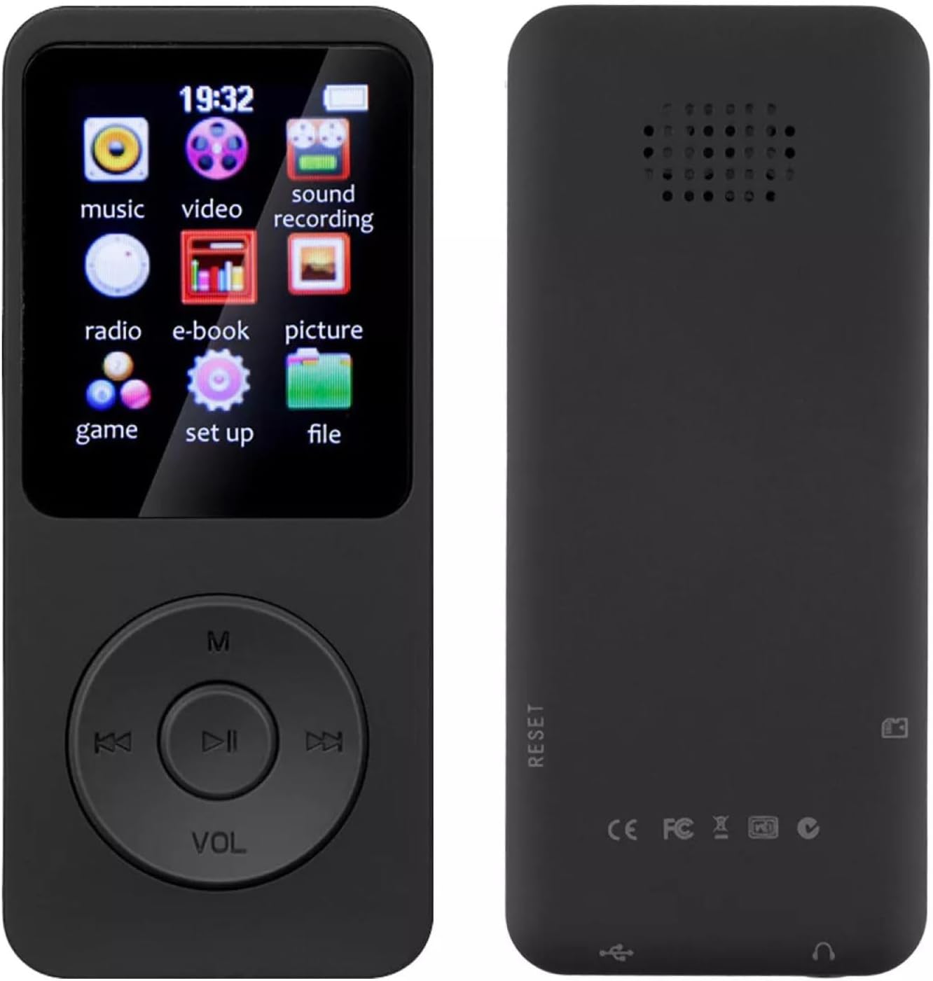 CHICHIYANG 5V/1A 5.0 MP3 1.8" 128GB Bluetooth Player Display Screen with FM Radio E-Book Game Console Functions Support