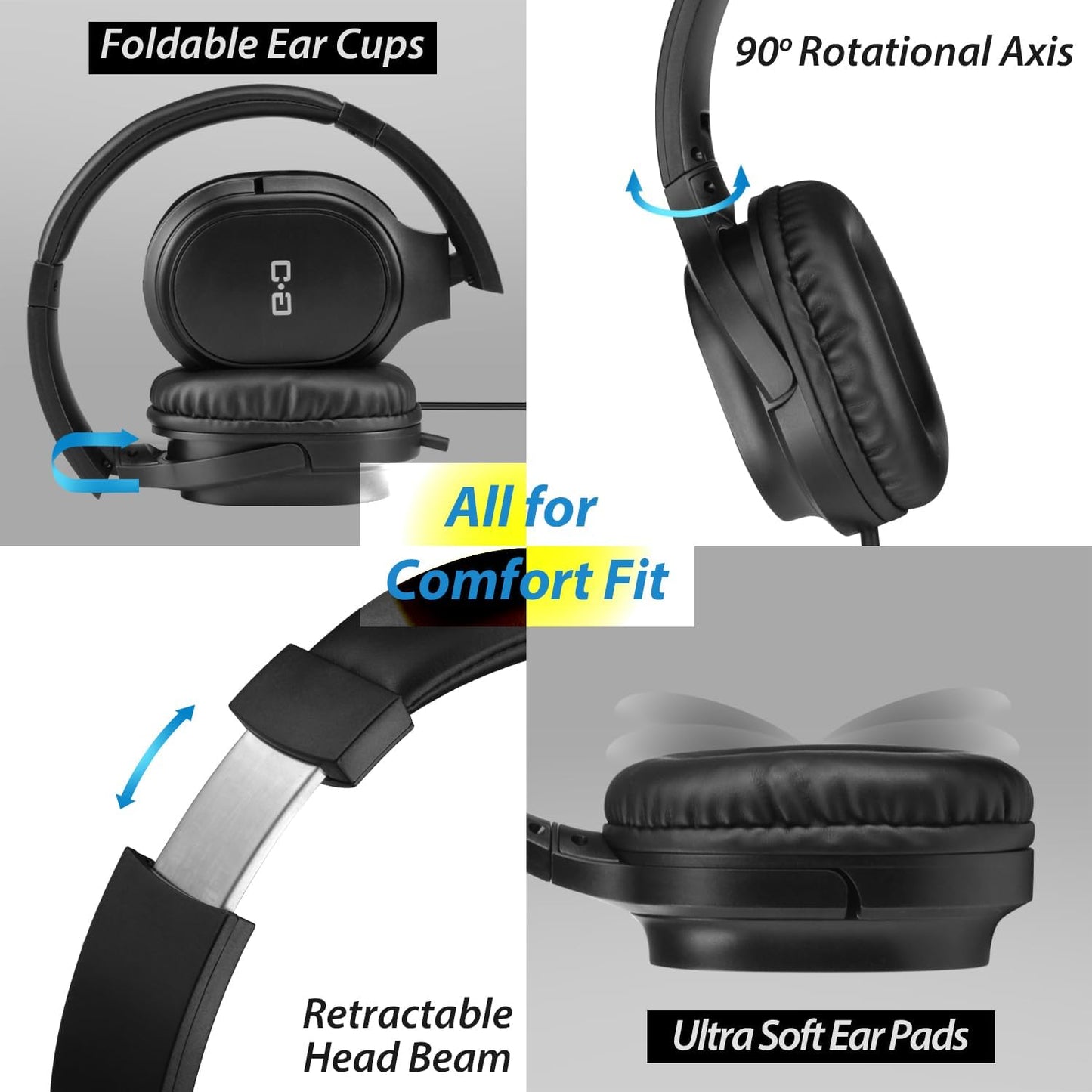 18 5.5M 3.5mm Ft / Extra Long Cord Headphones for TV & PC with Volume Control, Extension Spring Coiled Cord, AUX