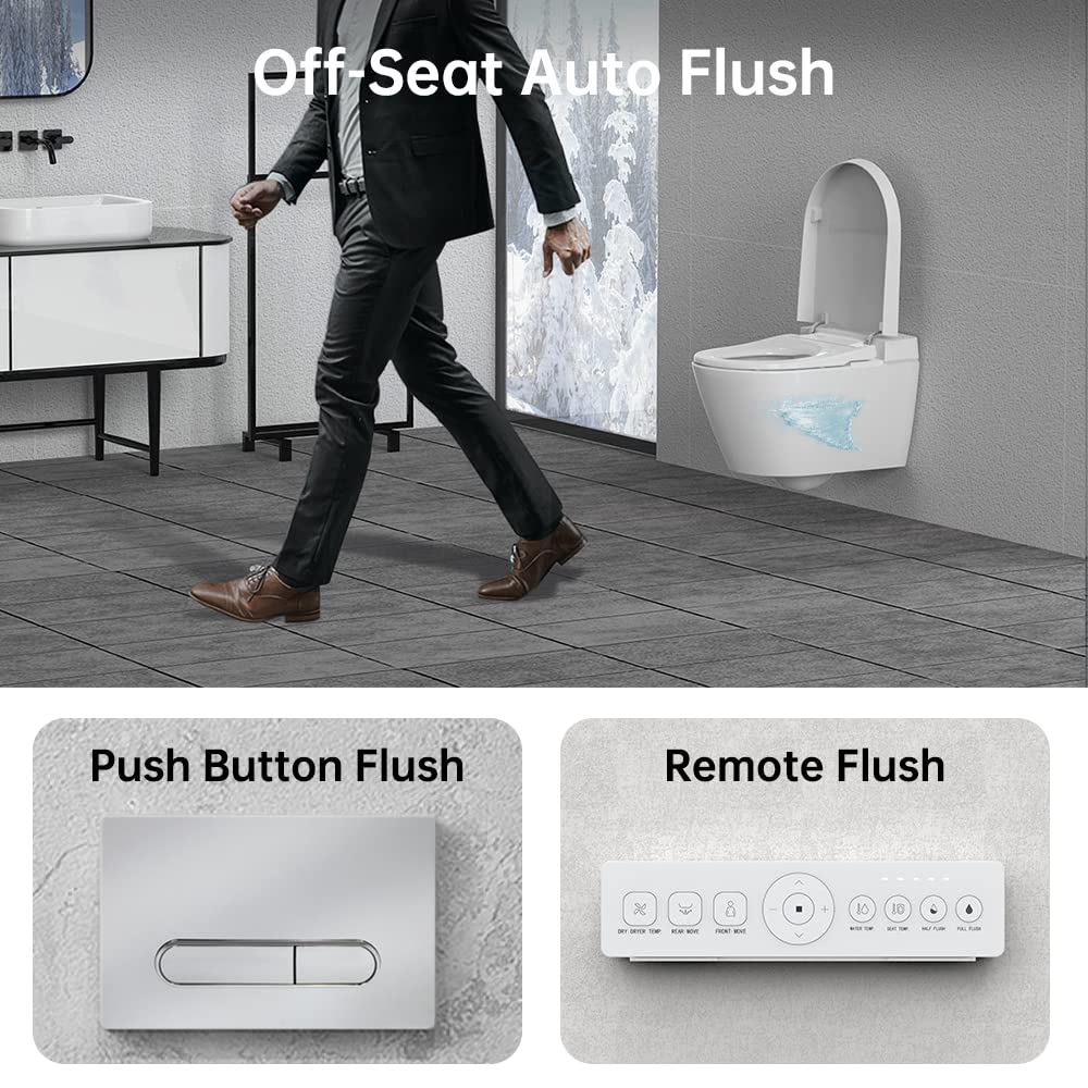 EPLO Intelligent Wall-Hung Smart Toilet with In-Wall Tank System,One-piece Elongated Bidet Toilet Combo,Heated Seat,Warm Air Dryer,Dual Auto Flush,Remote Control