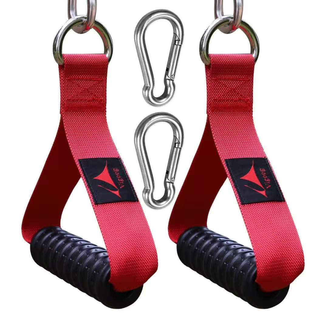 Vigoog Heavy Duty Gym Exercise Handles Attachment for Cable Machine,Resistance Band,Pulley System Home Fitness Workout Equipment, with Elastic Rubber Grip and 2 Large Carabiners (Glory Red)
