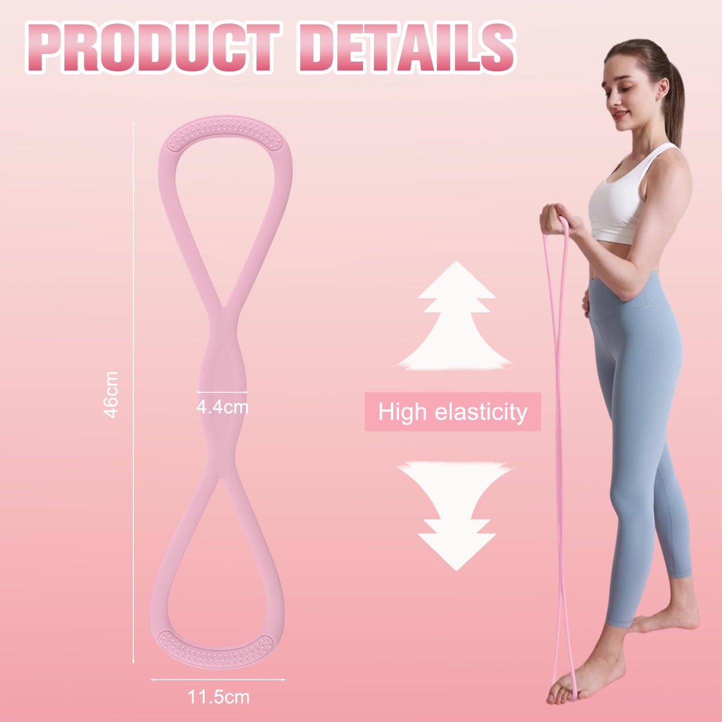 2Pack Figure 8 Resistance Band for Women, Resistance Bands with Handles, Portable 8 Shaped Exercise Band, for Strength Training Yoga Pilates (Pink 15 pounds + Purple 25 pounds)