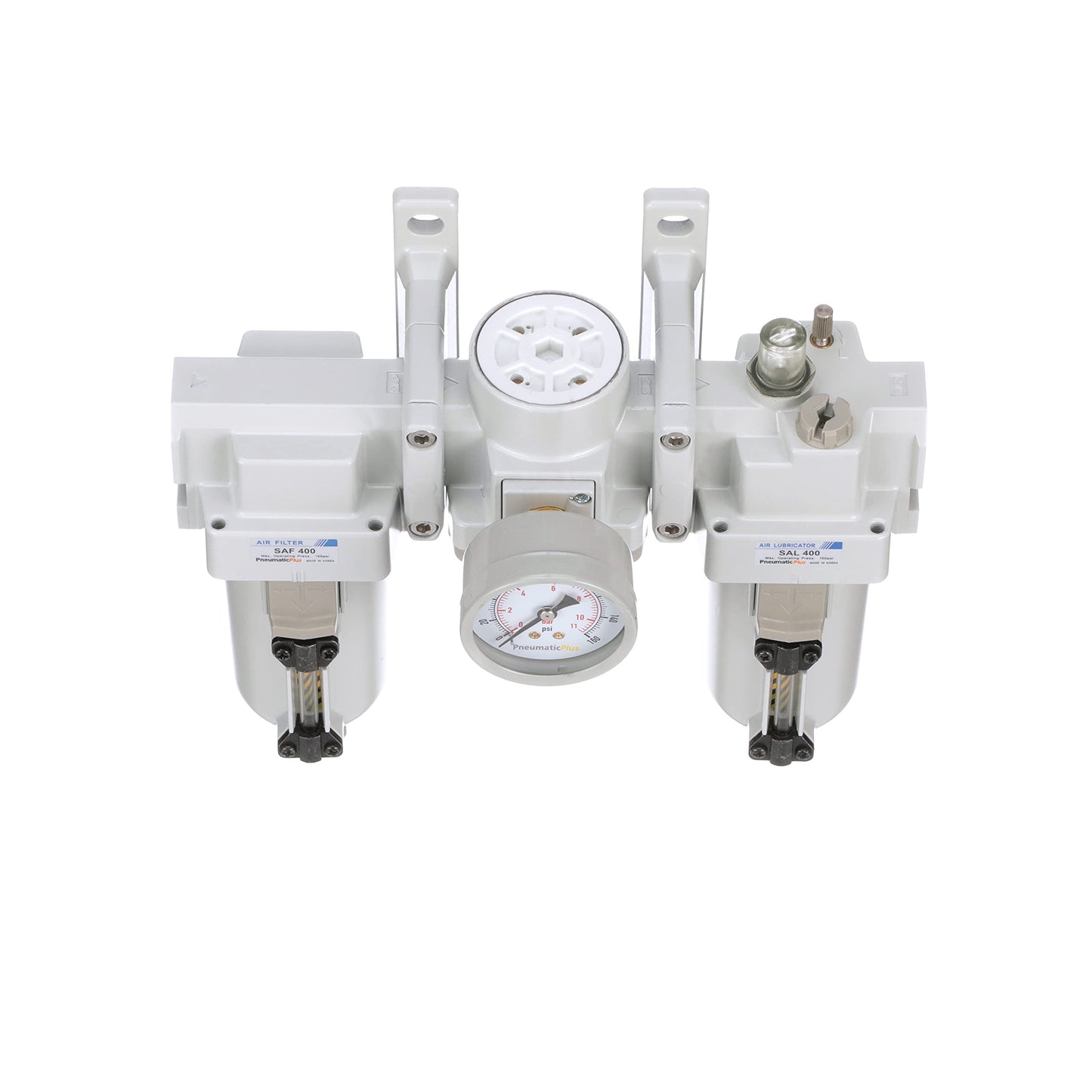 PneumaticPlus SAU400-N06G-MEP Compressed Air Filter Regulator Lubricator Combo 3/4" NPT - Metal Bowl, Manual Drain, Bracket, Gauge