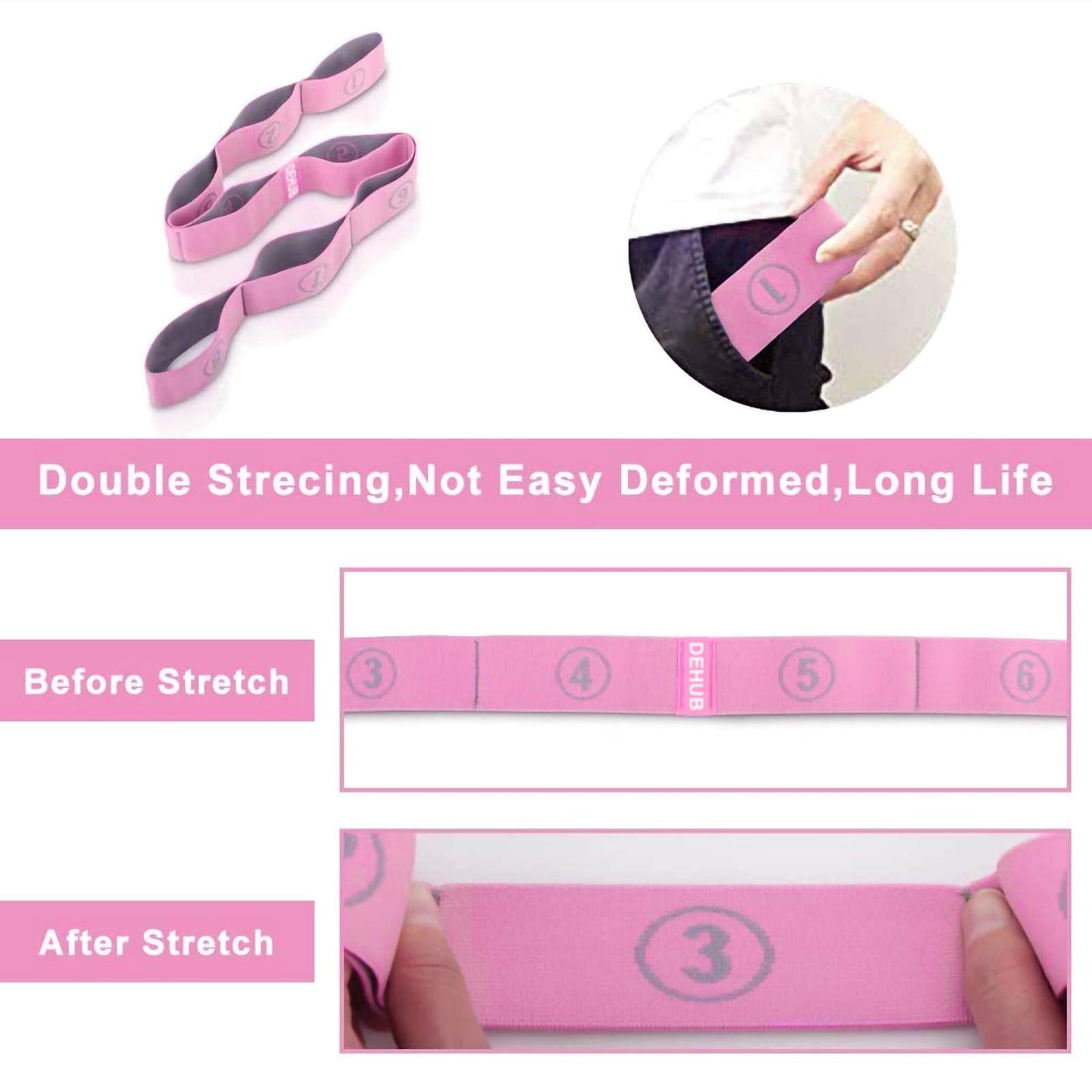 DEHUB Stretch Strap, Elastic Yoga Stretching Strap, Multi-Loop for Physical Therapy, Pilates, Yoga, Dance & Gymnastics Exercise and Flexible Pilates Stretch Band
