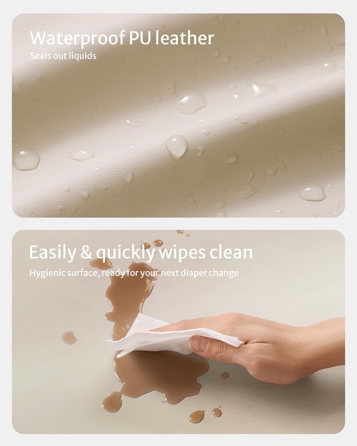 Blissful Diary Vegan Leather Baby Changing Pad - Waterproof & Wipe-Clean PU Cover, Standard Size, Beige