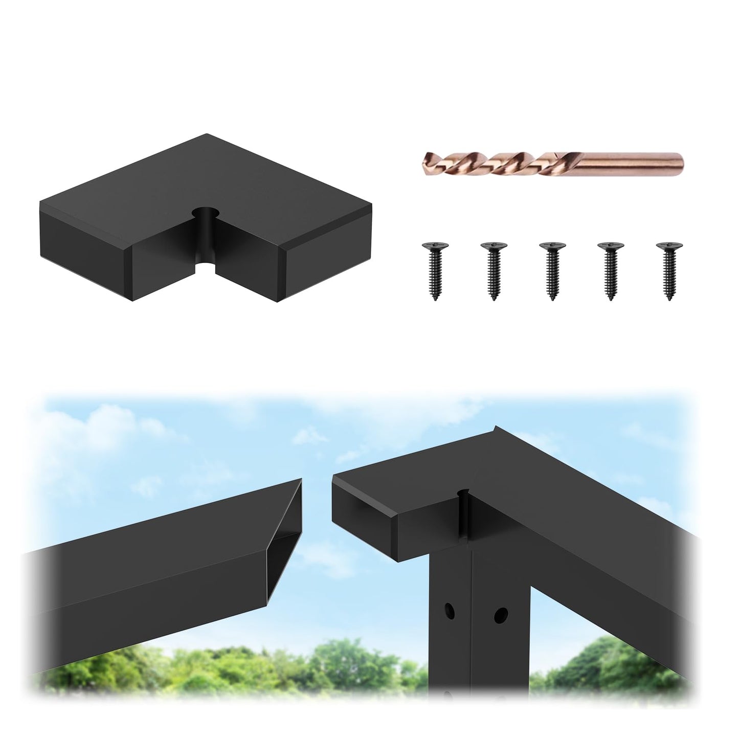 BLIKA Black 90 Flat Handrail Corner Connectors with Screws, POM Material, Polished Finish, for Cable Railing Handrails