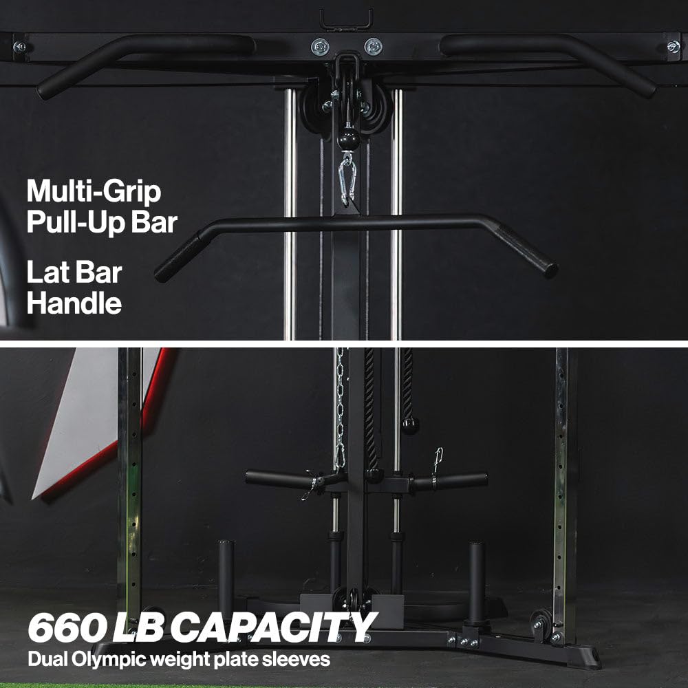 Titan Fitness Plate-Loaded Functional Trainer, Cable Crossover Machine with 660 LB Capacity, Smooth Fiberglass-Reinforced Cables, Multi-Grip Pull-Up Bar, LAT Bar, Low Row, Dual Stirrups
