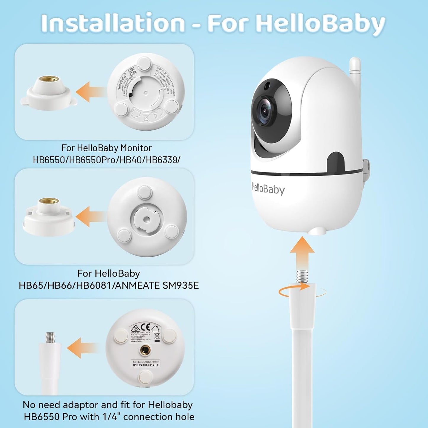 Haoyou HB6550/Pro/Plus/HB65/HB66/HB6339/HB248 SM935E, 17.15 Inch Flexible Baby Monitor Mount Bracket for Hello Baby