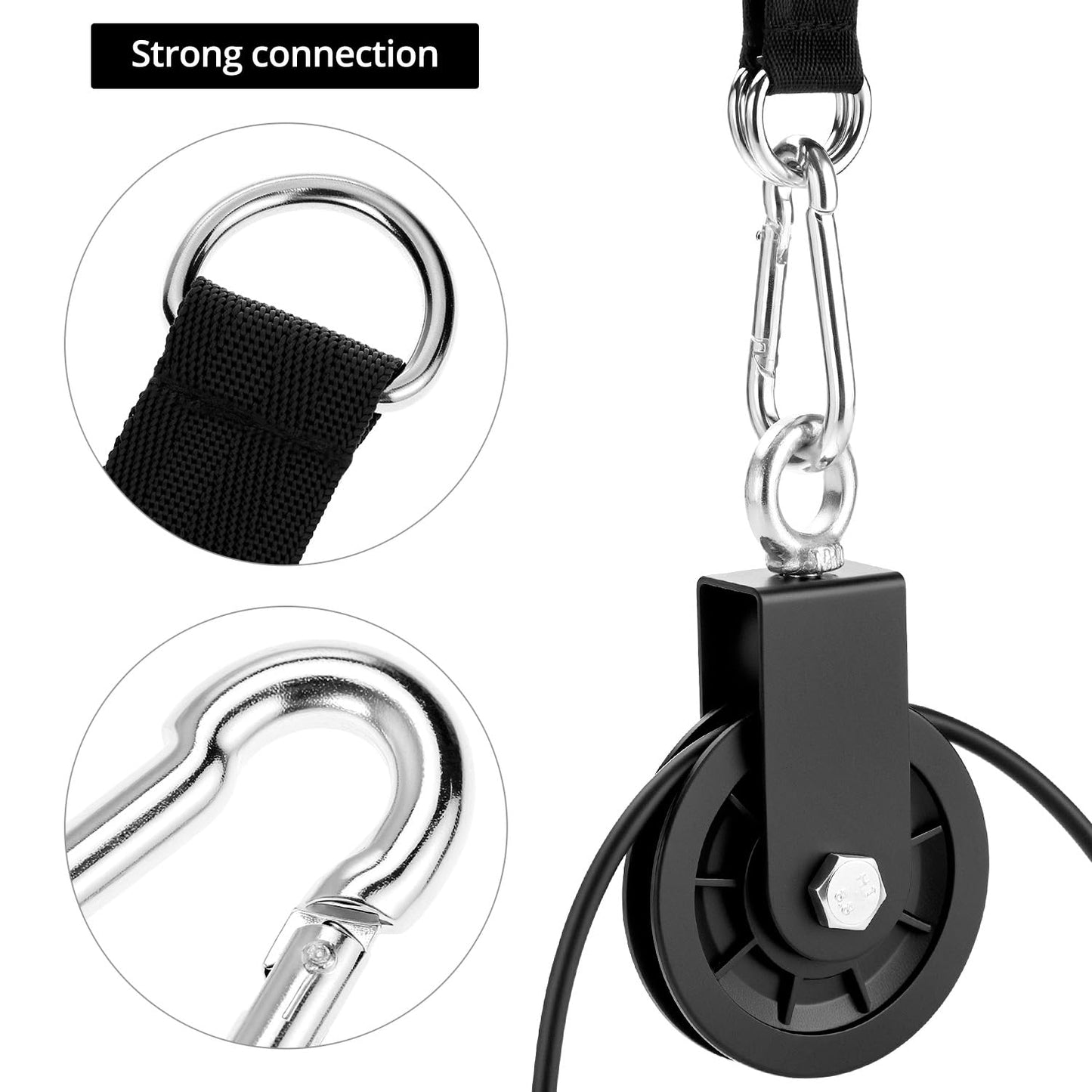 QWORK Gym Pulley Wheel Set, 2 Sets Cable Pulley with Swing Strap Carabiner – 330 lbs Capacity