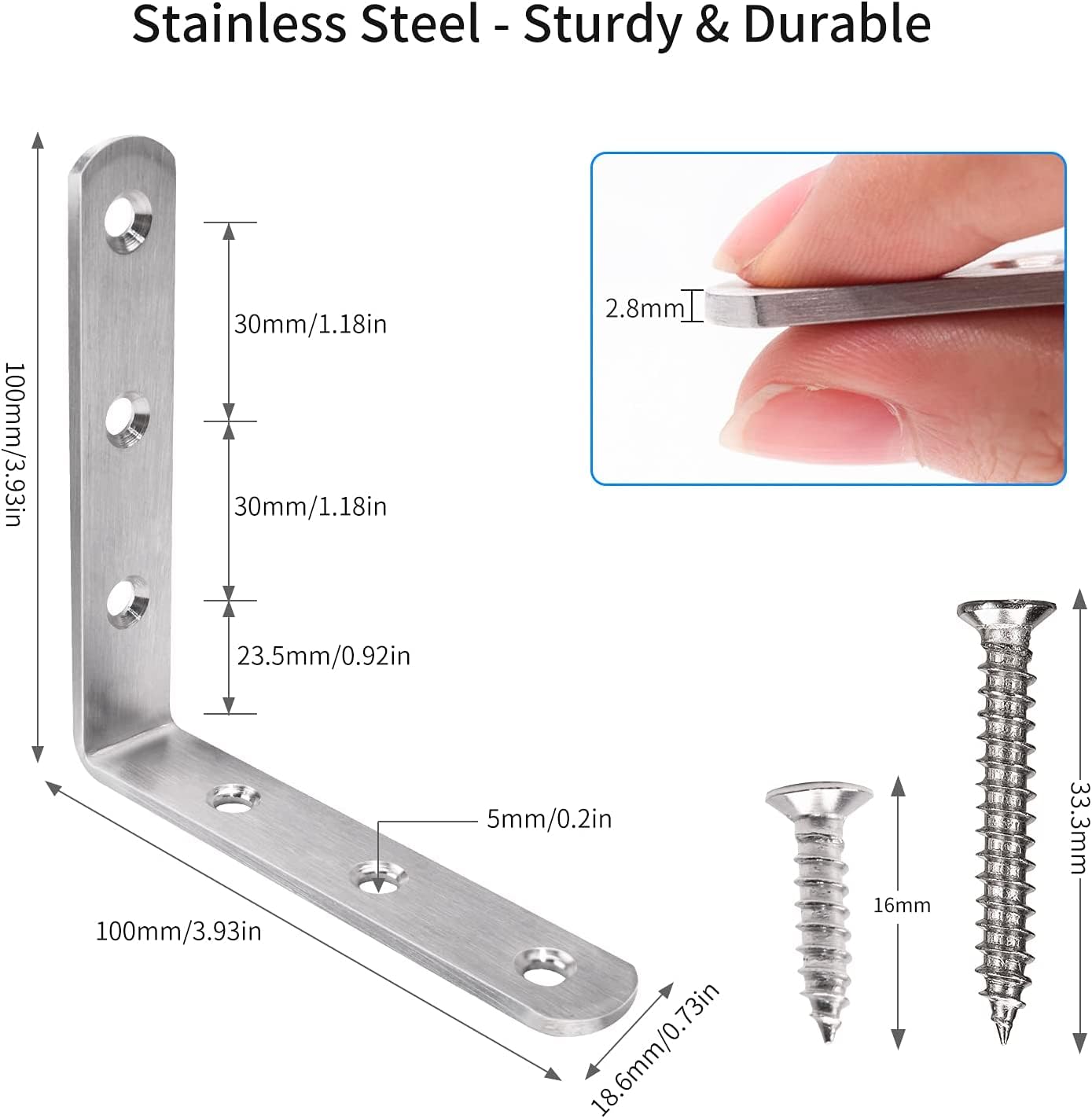 YUMORE L Bracket, 4x4 Inch Max Load: 25lb/12kg Heavy Duty Stainless Steel Solid Shelf Support Corner Brace Joint Right Angle Bracket, Pack of 4