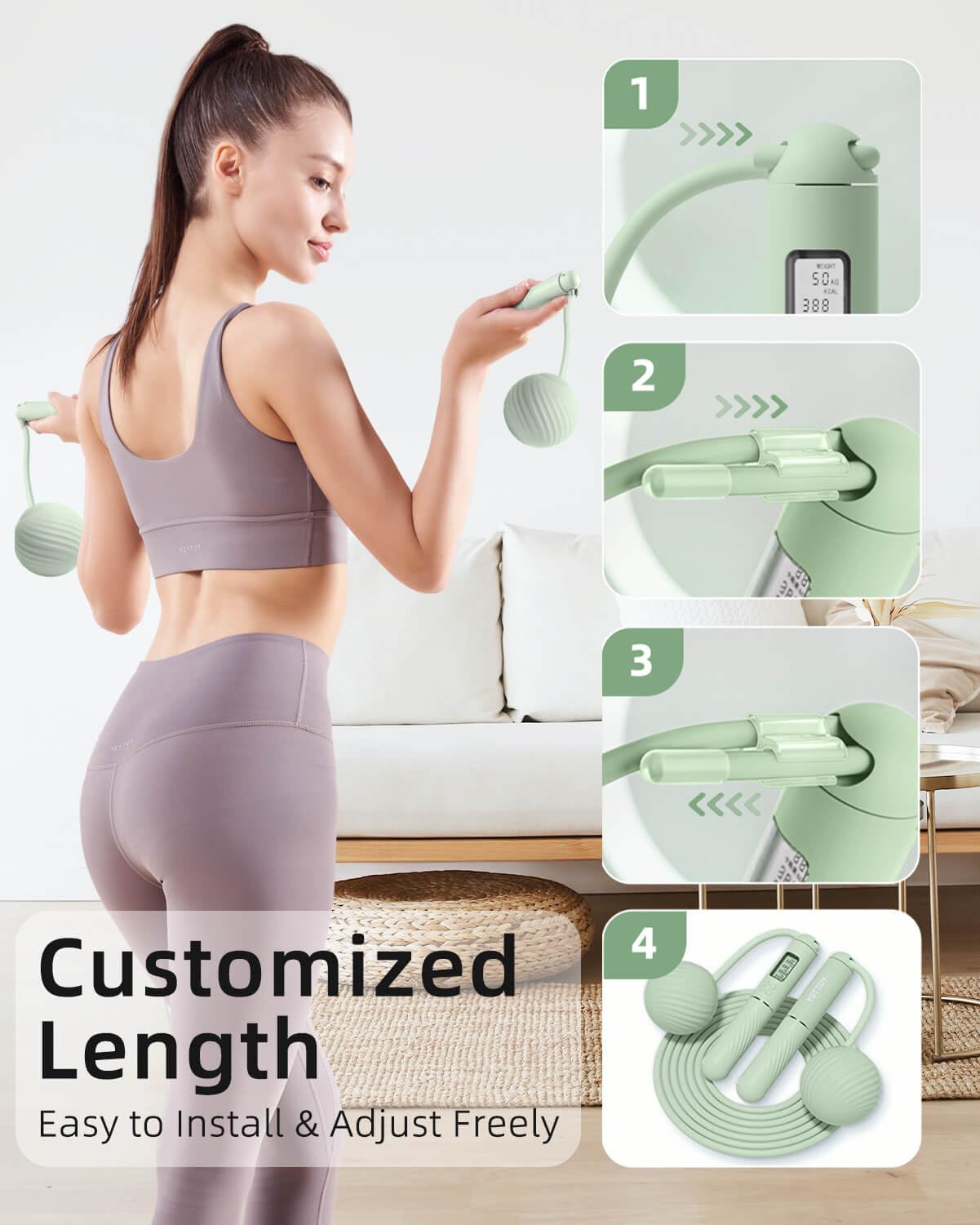 YOTTOY Cordless Jump Rope with Counter - Ropeless Jump Rope 2 In 1 with Large Cordless Ball-Weighted for Women with LCD Display (Green)