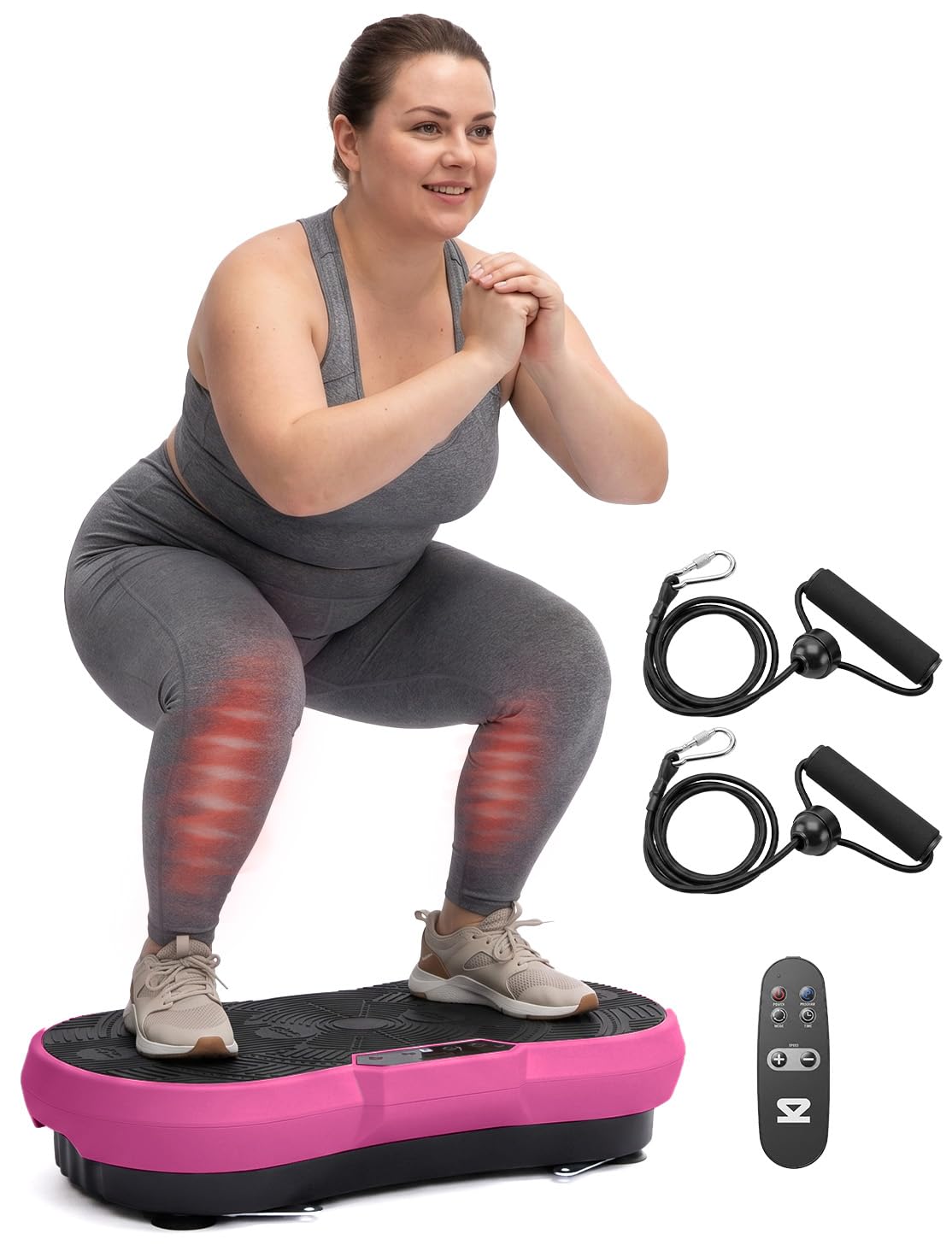 SQUATZ Vibration Plate Exercise Machine | Low-Impact Full Body Vibrator Plate with 99 Speed Levels & 9 Preset Programs | Resistance Bands & Remote Included | 265 lb Capacity | For Home & Office | Pink