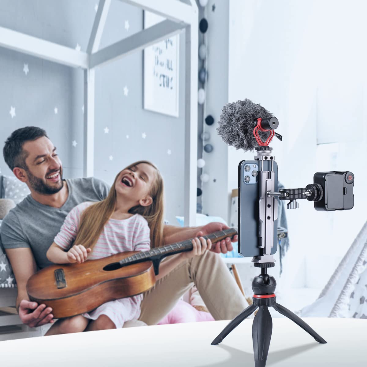 Full Metal Tablet Tripod Mount 7.9 -12.9 Inch Tablet Holder Horizontally & Vertically Position with 1 Rotatable Cold Shoe, 2 Arca Swiss Plate for iPad Video Camera Vlog Shooting Live Streaming