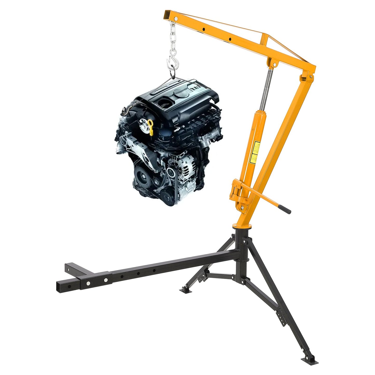 PeakPursuit 1000 LBS Receiver Hitch Crane, Hydraulic Swivel Pickup Truck Crane with 3 Adjustable Boom Options, Heavy Duty Hitch Mounted Crane for Workshop Construction Agriculture Logging, Yellow