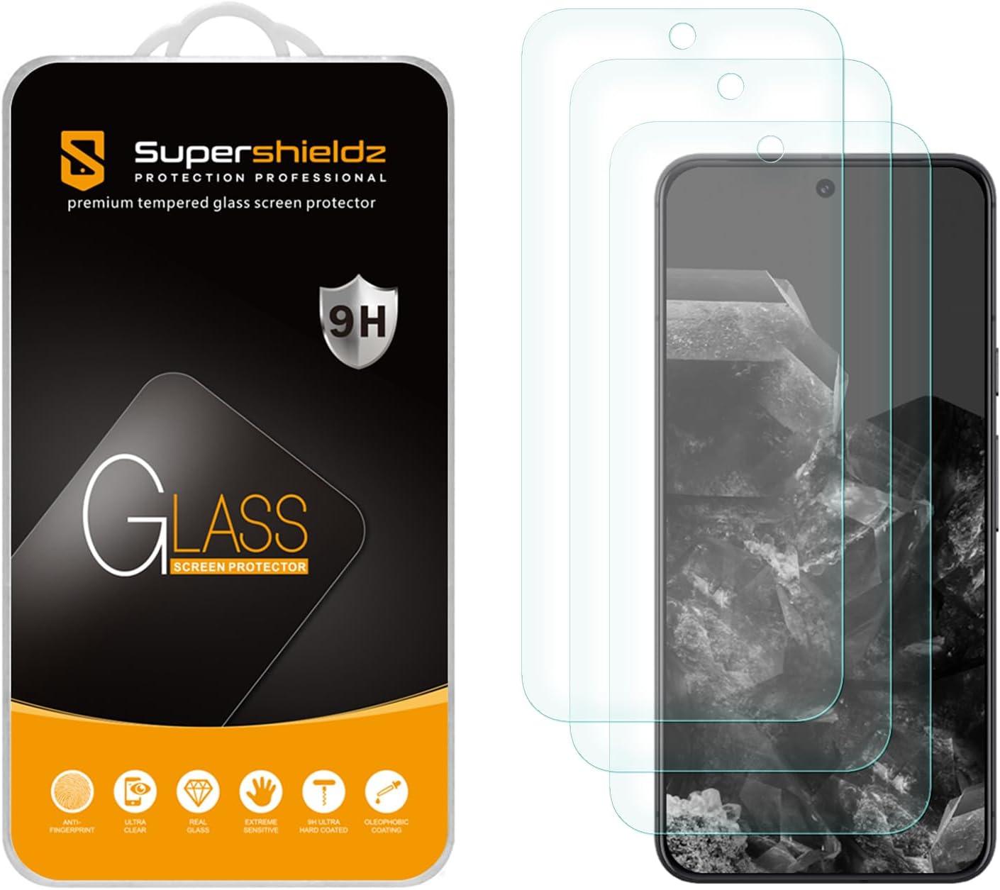 (3 Pack) 10 9 Supershieldz Designed for Google Pixel Pro/Pixel Pro Tempered Glass Screen Protector, Anti Scratch