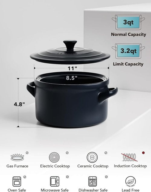 LE TAUCI 3 Quart Ceramic Dutch Oven - Lightweight & Non-Toxic | Oven, Microwave & Dishwasher Safe, Midnight Blue