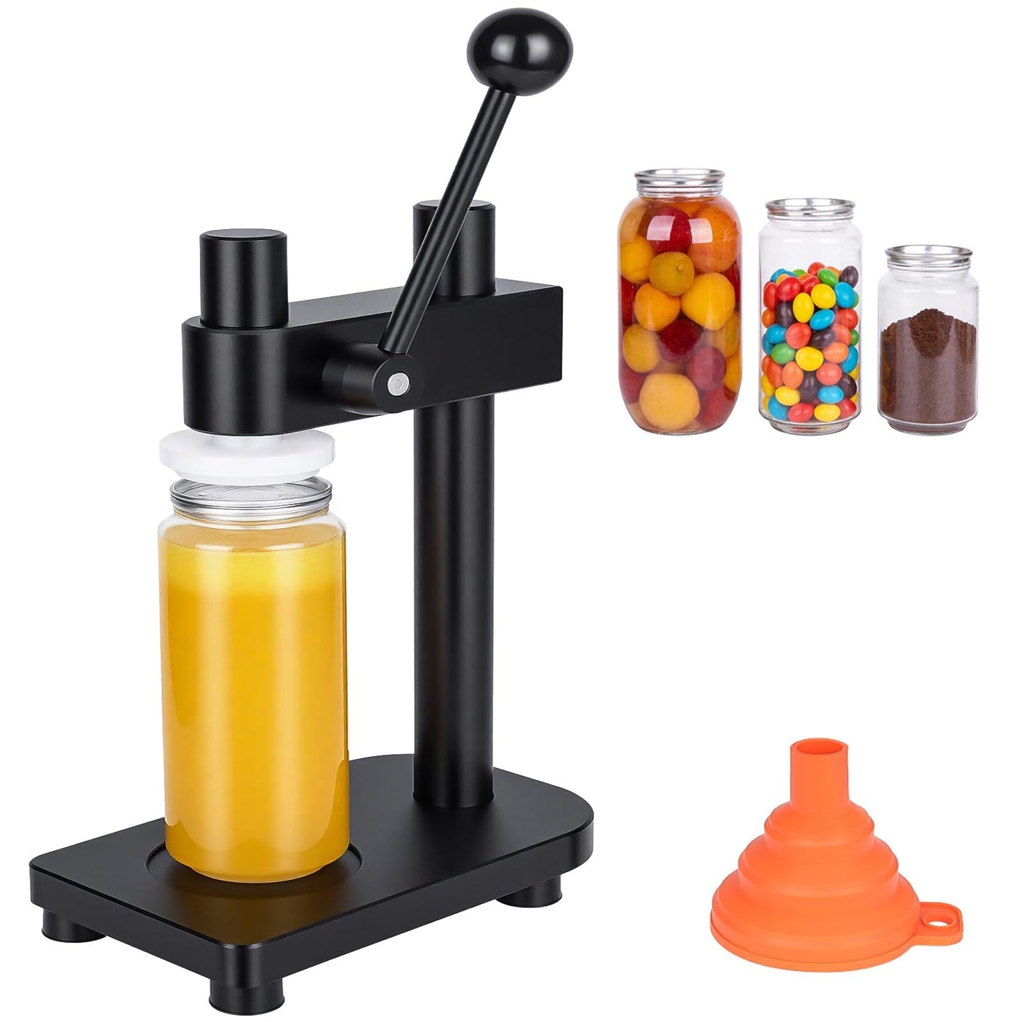 Manual Bottle Can Sealer for 55mm Caps - Adjustable Home Brewing Tool Made of Aerospace Aluminum, Includes Silicone Funnel (Black)-Only suitable for press-type sealing bottle caps