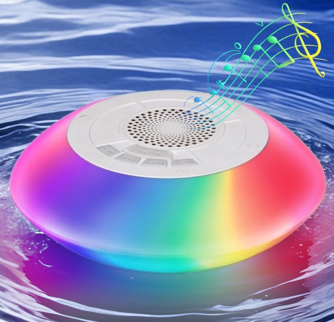 Vessena IPX7 Wireless Speaker with Lights, Waterproof Floating Pool Speaker, Portable Wireless Hot Tub Speaker