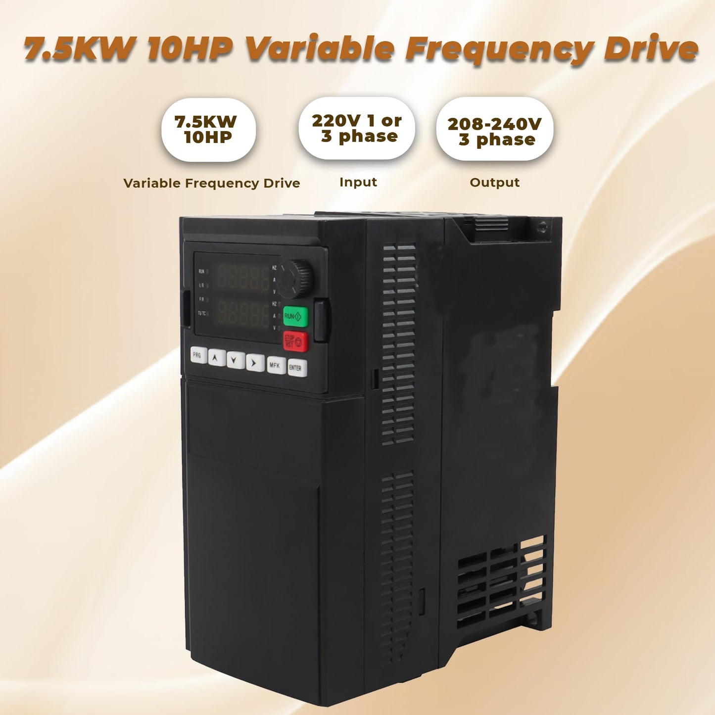 kimllier 7.5KW 10HP Variable Frequency Drive 220V 1 or 3 Phase to 208-240V 3 Phase Converter Motor Speed Controller