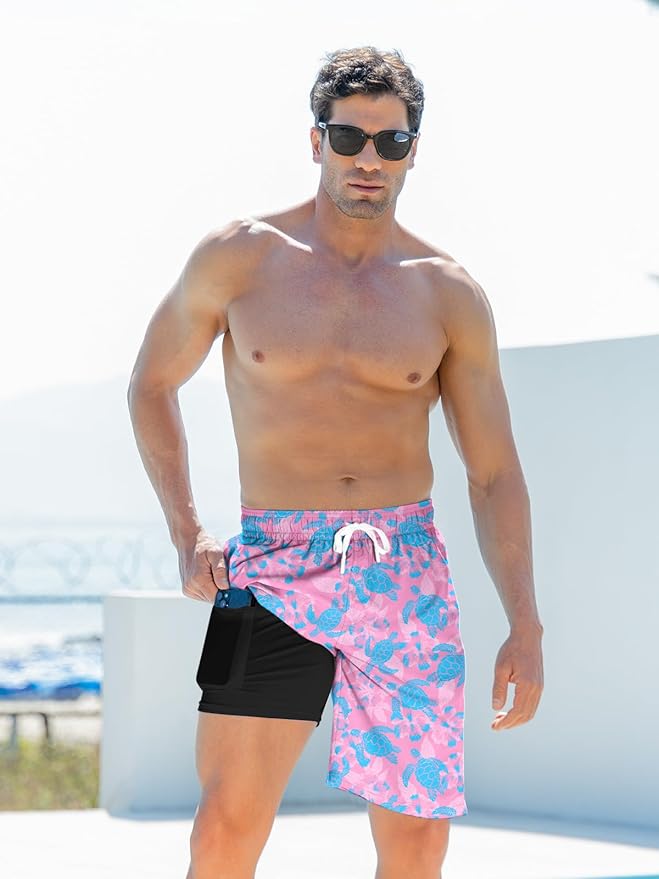 Goodstoworld Mens Swim Trunks with Compression Liner 9'' Inseam Quick Dry Swimsuit Shorts M-3XL