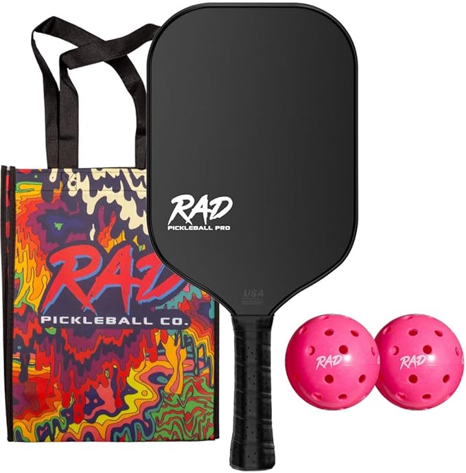 RAD Pro Pickleball Paddle Set – USAPA Approved – T700 Carbon Fiber Surface & 16mm Full-Cell Polypropylene Honeycomb Core for Power & Control – Includes Outdoor Pickleballs & Tote Bag