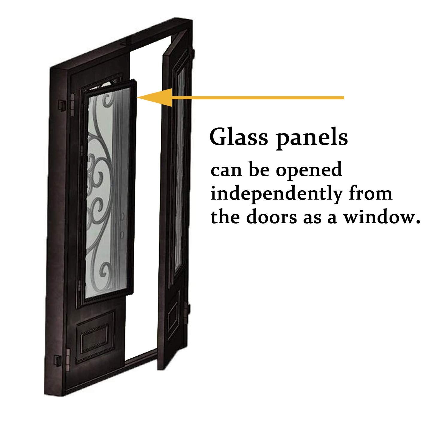 BGW Doors Matte Black Iron Double Front Entry Door with Tempered Privacy Glass, Prehung Pre-Finished Exterior Door, Right Inswing, 30x30x80