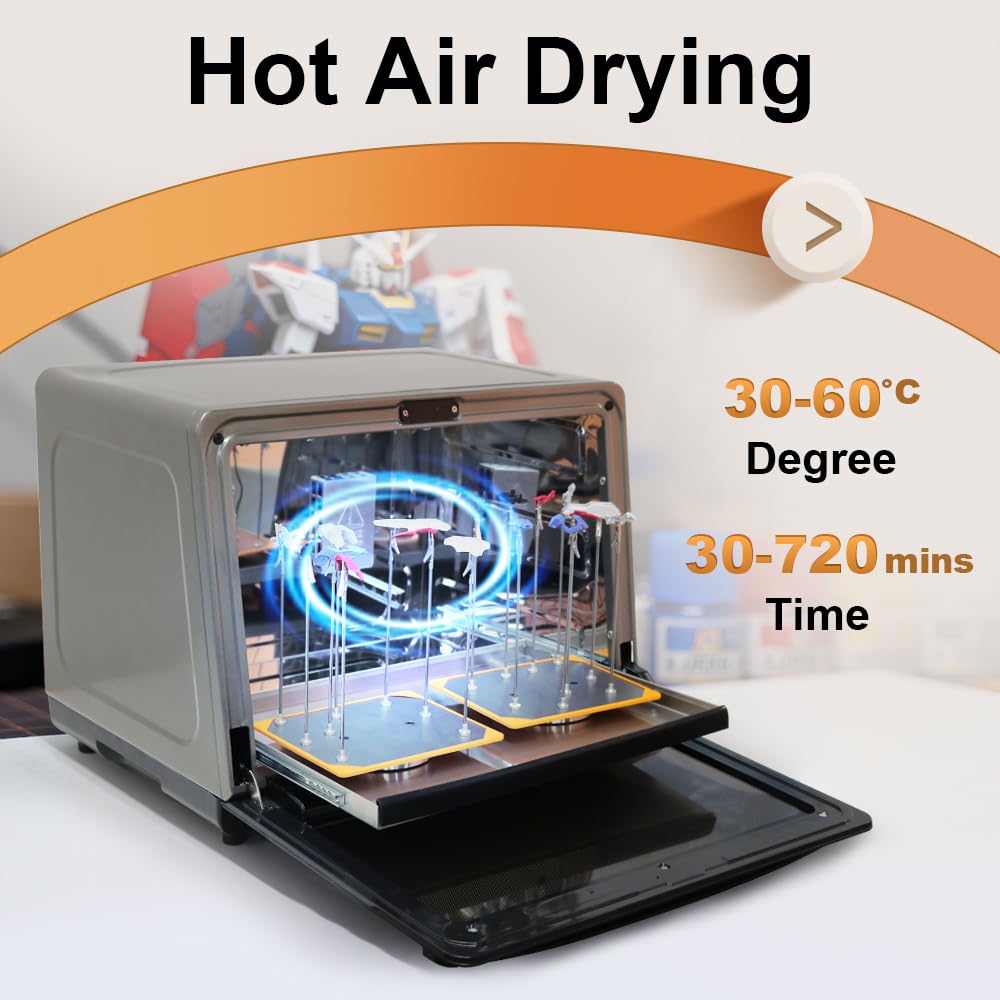Model Hand-Painting Booth with Hot Air Dryer - LED Light, Timer, Strong Exhaust & Storage Tray for Art Crafts, Mini Collectibles