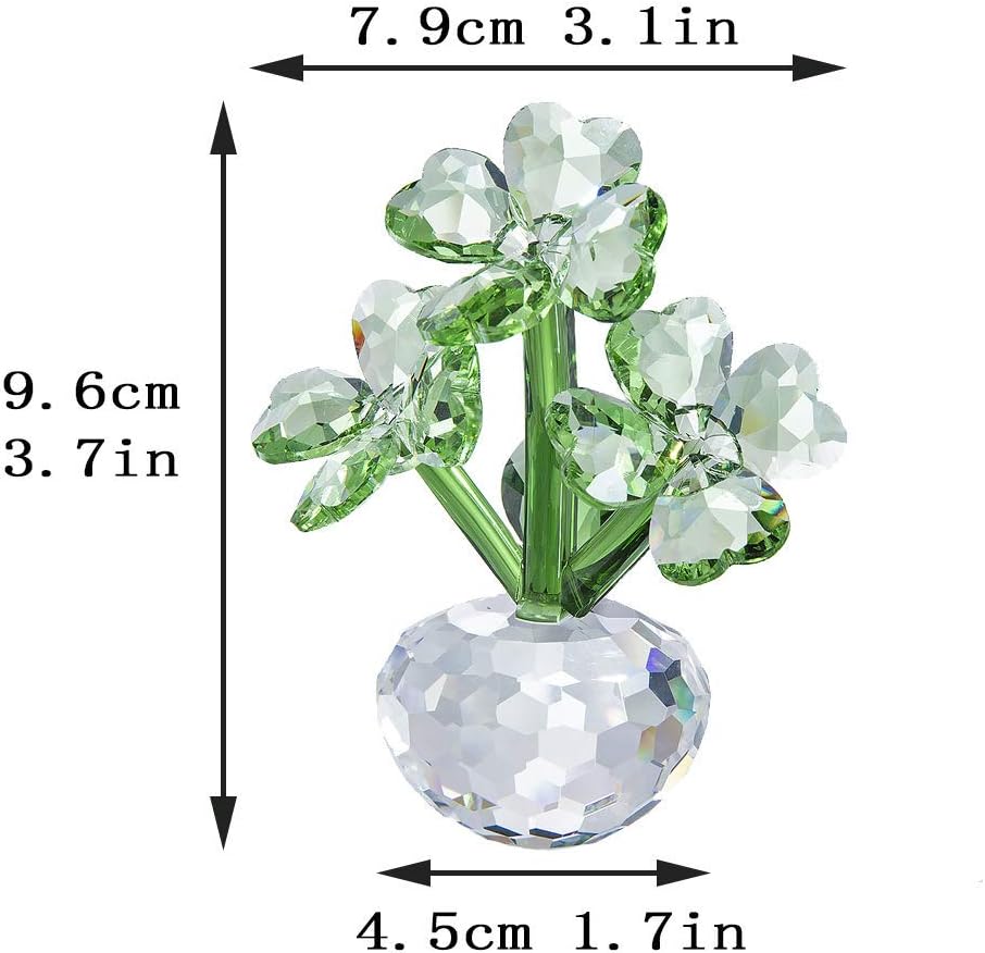QFkris Crystal Flower Dreams Four-Leaf Clover Figurine - Perfect St. Patrick's Day Gift | 3.7" Crystal Ornament for Mother's Day & Valentine's Day
