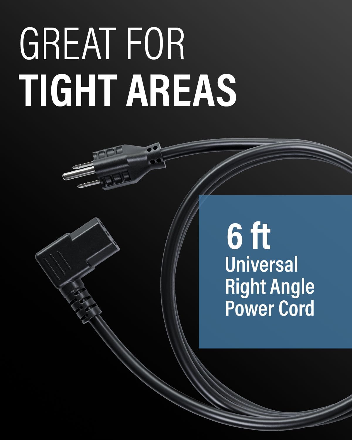 C2G 6FT 90 (24240) Premium Degree Replacement AC Power Cord - Durable Power Cable for TV, Computer, Monitor, Appliance