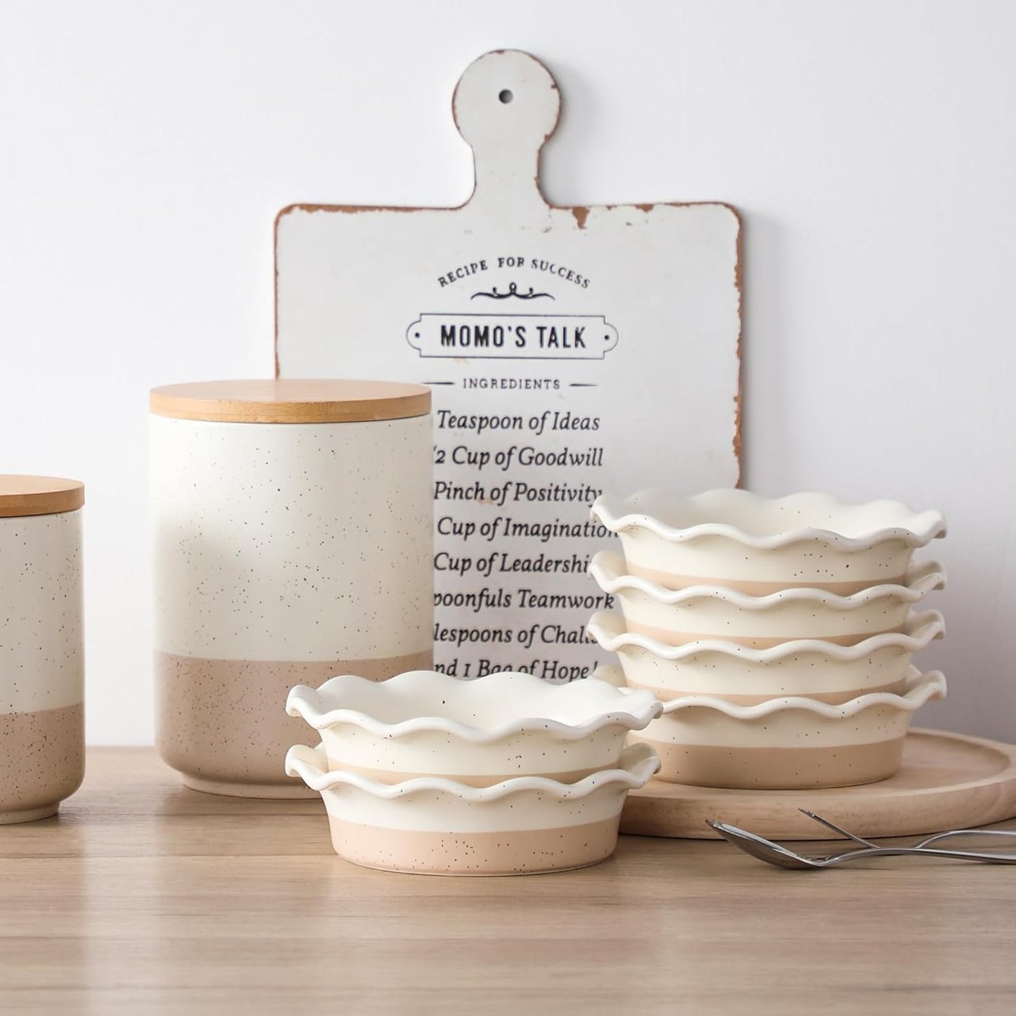 Vancasso Mini Pie Pans - Set of 6 Ceramic Deep Dish Plates | 5.2 Inch Ruffled Edge, Oven & Microwave Safe, Cream