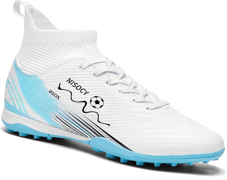 NISOCY Soccer Shoes for Mens Womens Professional Cleats High-Top Athletic Turf Football Shoe Outdoor/Indoor Professional Futsal Football Training Sneaker