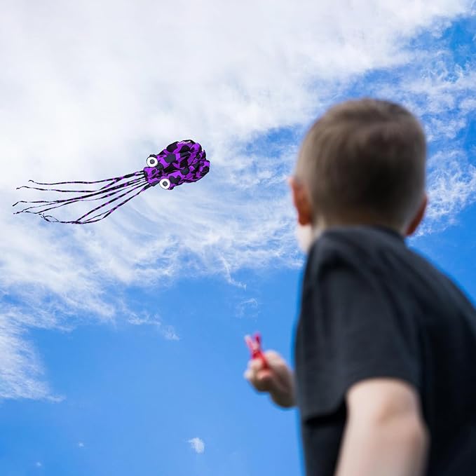 Octopus Kites for Kids & Adults Easy to Fly, 24”x 158” Large Soft Kite Kit for Boys and Girls, Single Line 3D Beach Kite Set for Teens,Perfect for Outdoor Activities