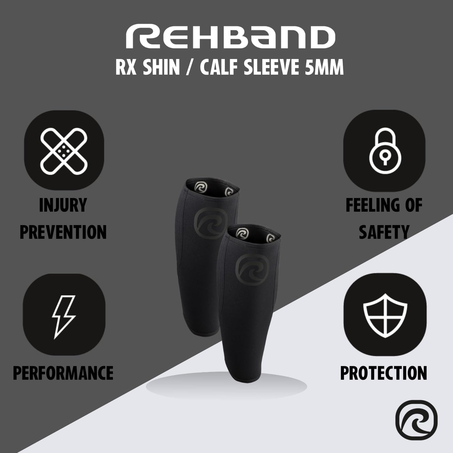 Rehband 5mm Neoprene Shin Calf Sleeve, Compression Support Men & Women for Calf and Shin, Promotes Blood Circulation, Ideal for Strength Training, Colour:Carbon/Black, Size:Large