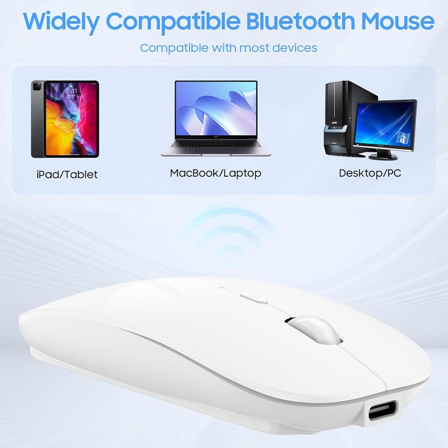 SUNGI Mode(Bluetooth5.2+USB),Silent Bluetooth Wireless Mouse Dual Rechargeable mice with USB-C to USB Adapter