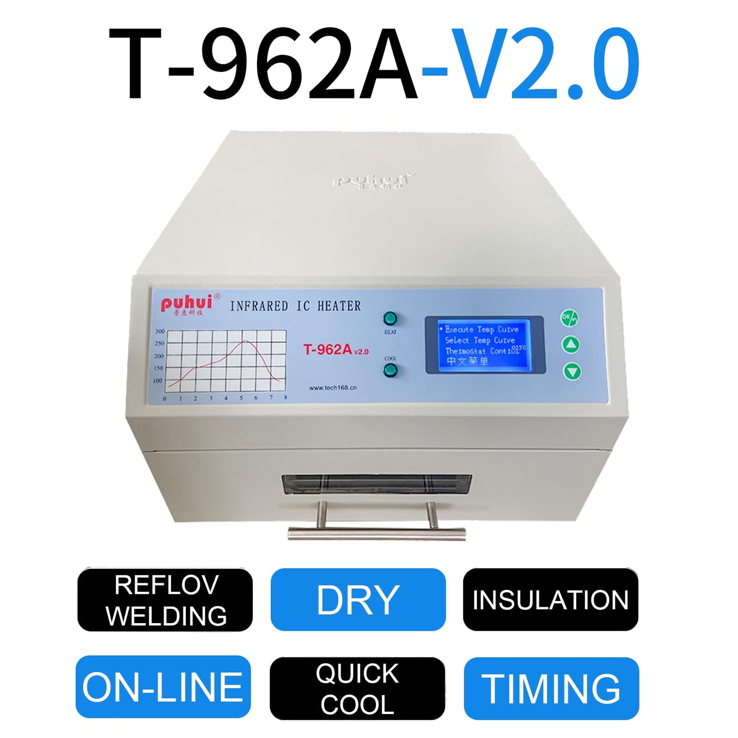 T962 Reflow Oven 110V, 800W Soldering Reflow Station, Infrared Preheat Soldering Station Temperature Range: 0 ° -280 ° C, Suitable for Electronic Digital and PCB Board Soldering