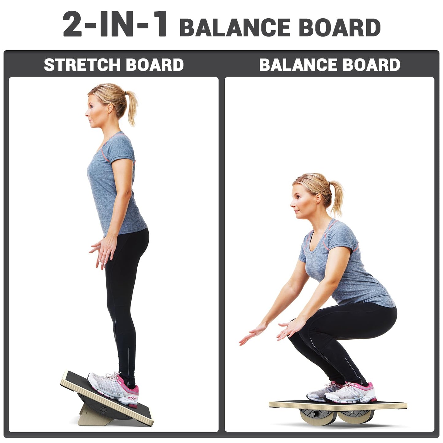 Sportneer 2-in-1 Balance Board – Adjustable Wobble & Slant Board for Core Strength, Stretching, Rehab, Standing Desk, Home Gym Workout