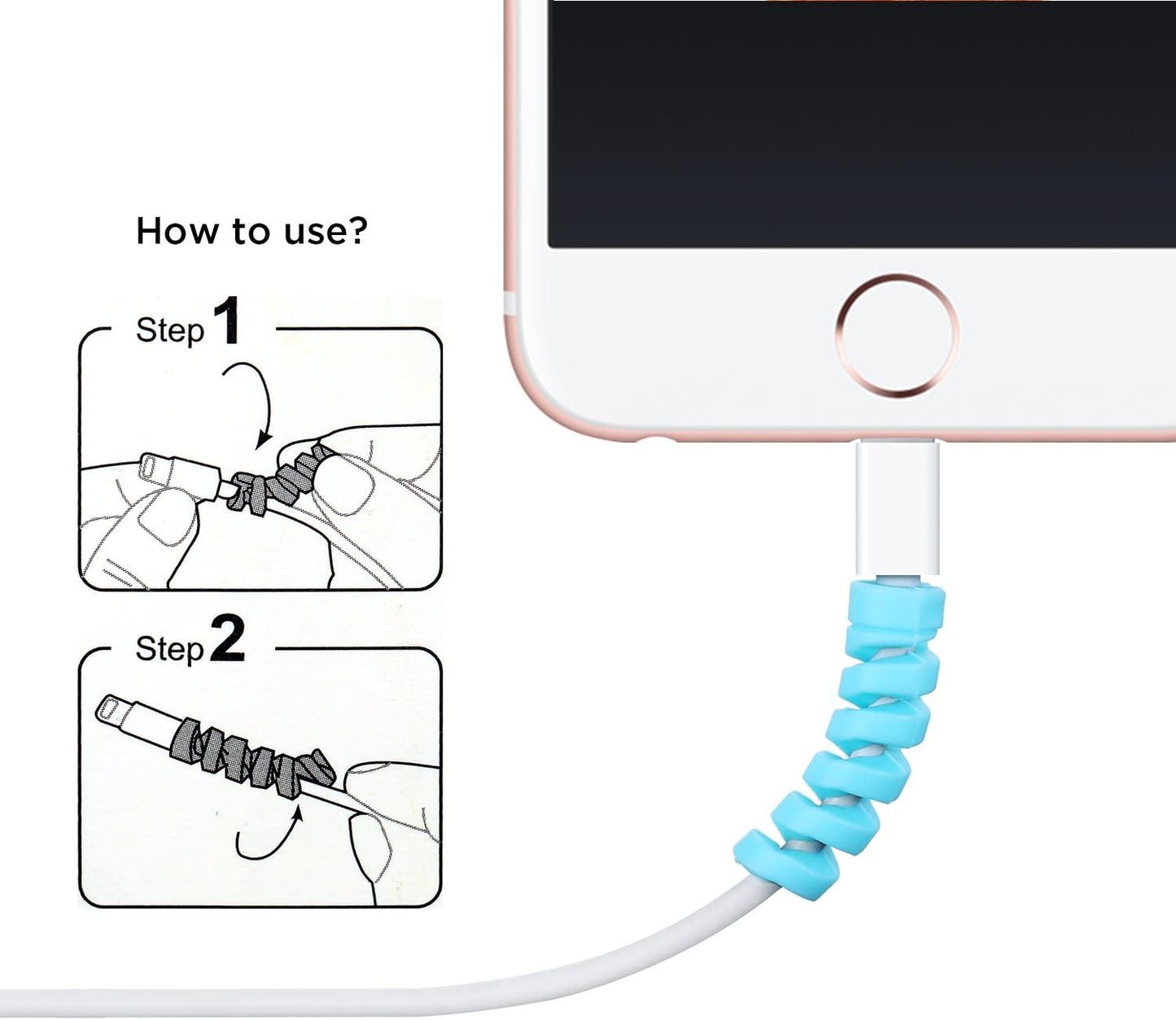 Jetec 12 Pieces Charging Cable Protector Silicone Spiral Charger Cable Savers for Cords Micro USB Protector, Mouse