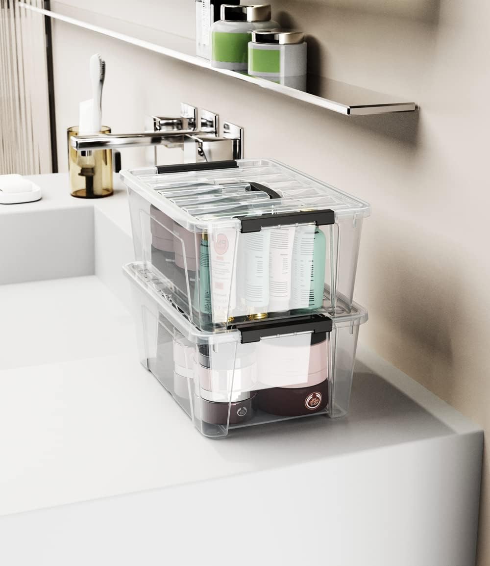 WYT Clear Storage Latch Bins - 6-Pack Organizer Boxes with Handles & Lids | 5-Litre Capacity